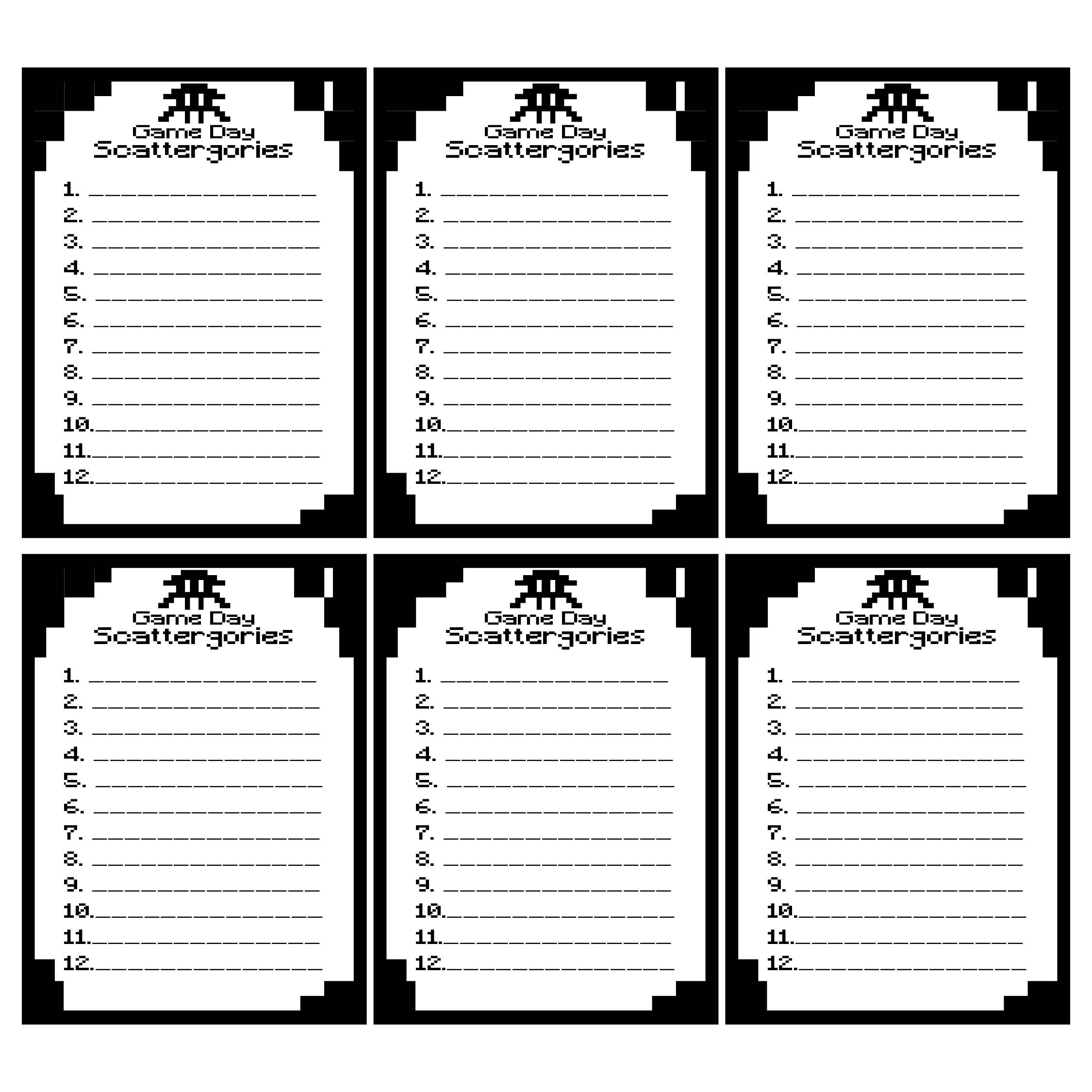 Printable Answer Sheets Scattergories Game