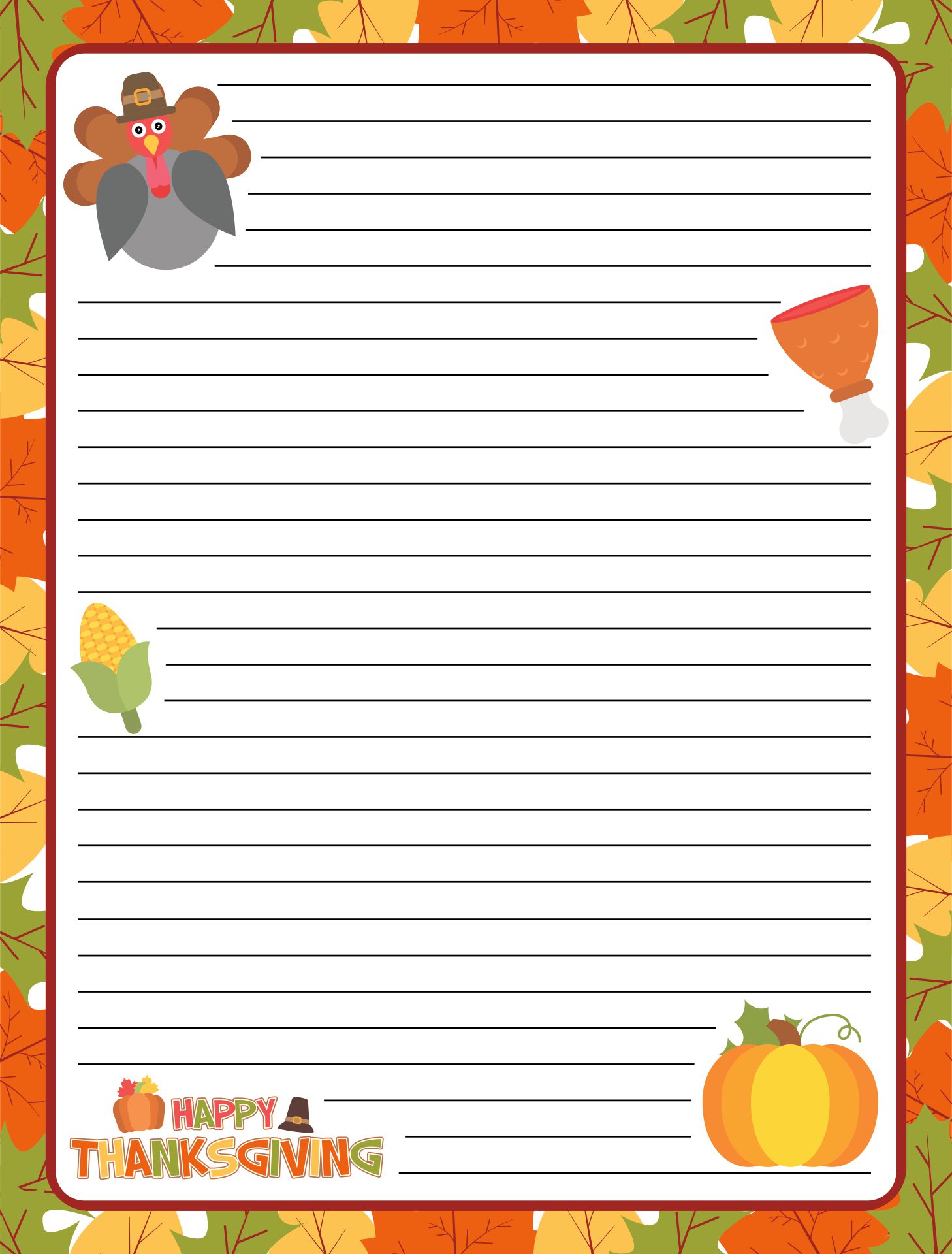 Printable Thanksgiving Lined Writing Paper
