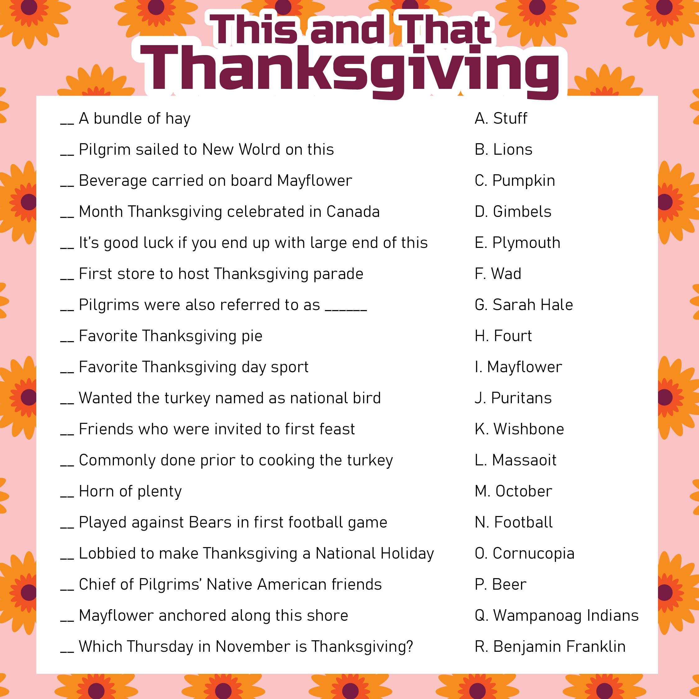 Printable Thanksgiving Trivia