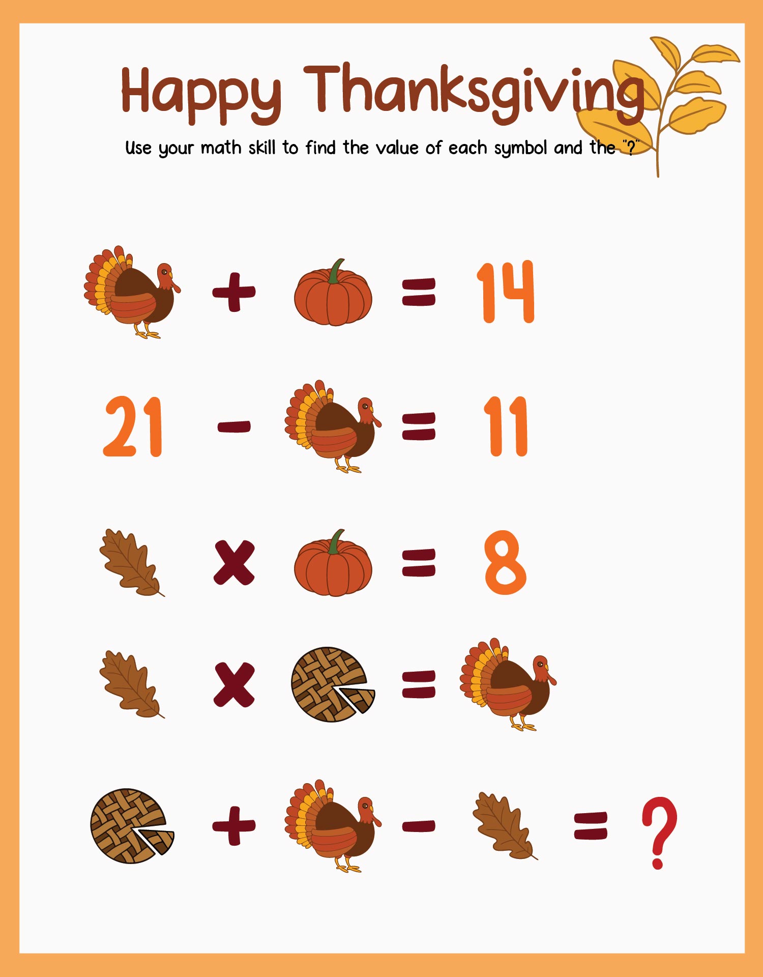 Thanksgiving Math Brain Teasers