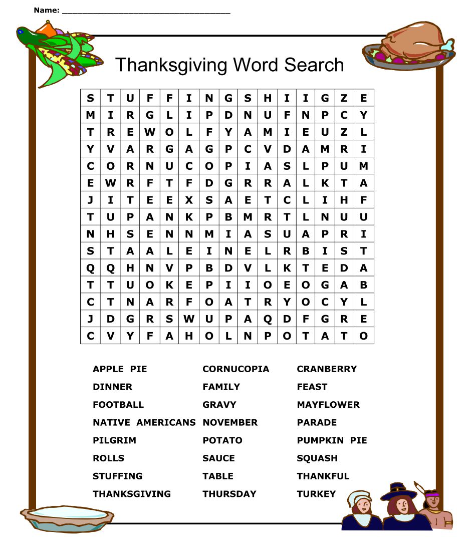  Printable Thanksgiving Word Search