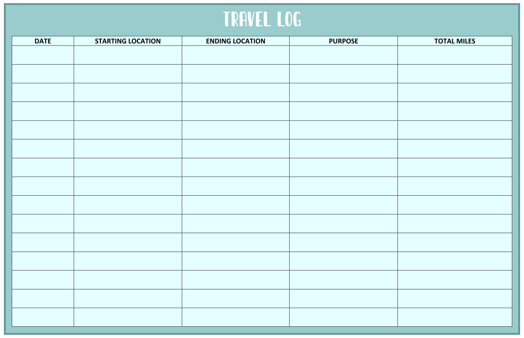 Travel Log Sheets Printable