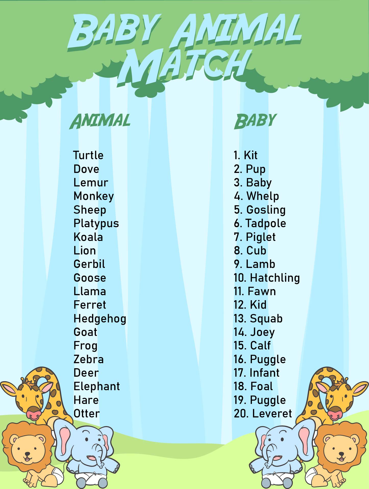 Printable Baby Shower Games Baby Animals