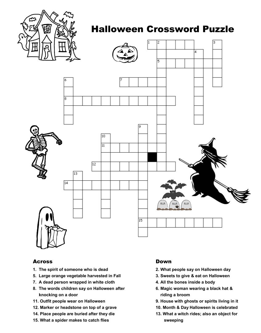 15 Best Free Printable Halloween Crossword Maz