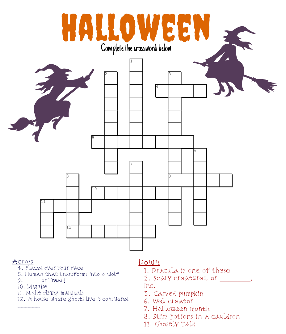 Printable Halloween Crossword Puzzle