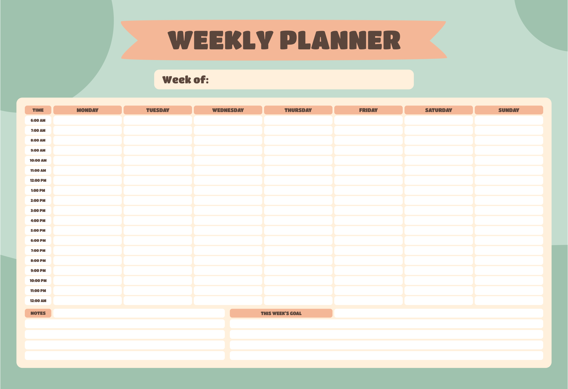 Printable Hourly Calendar Template