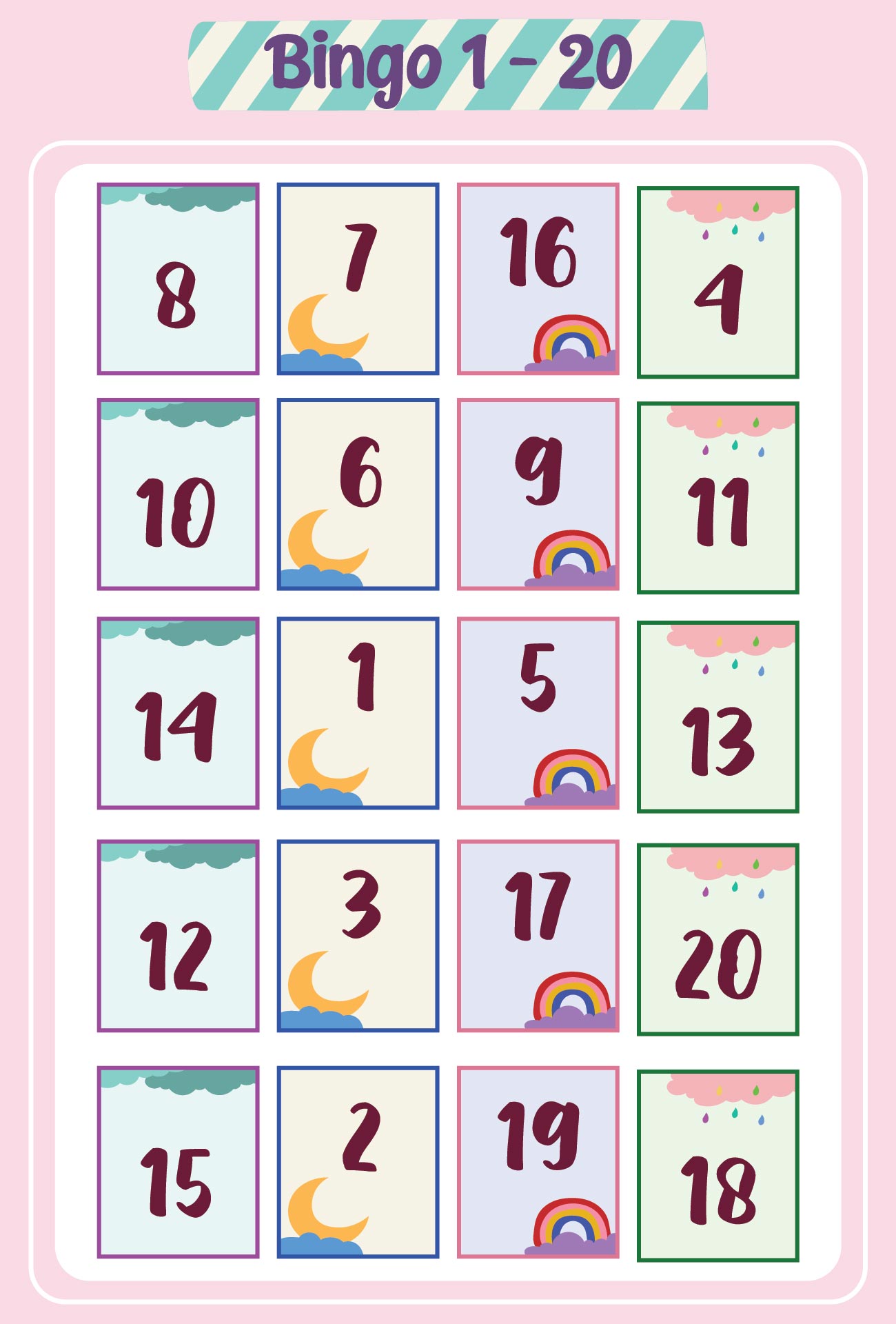 Free Printable Bingo Cards 1 20