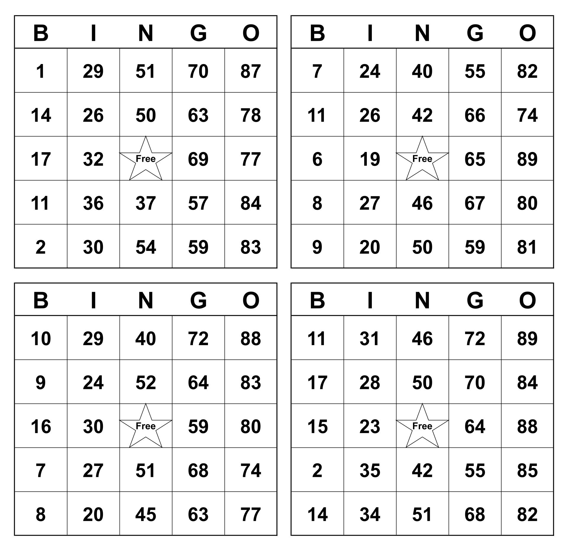 Printable Bingo Sheets With Numbers