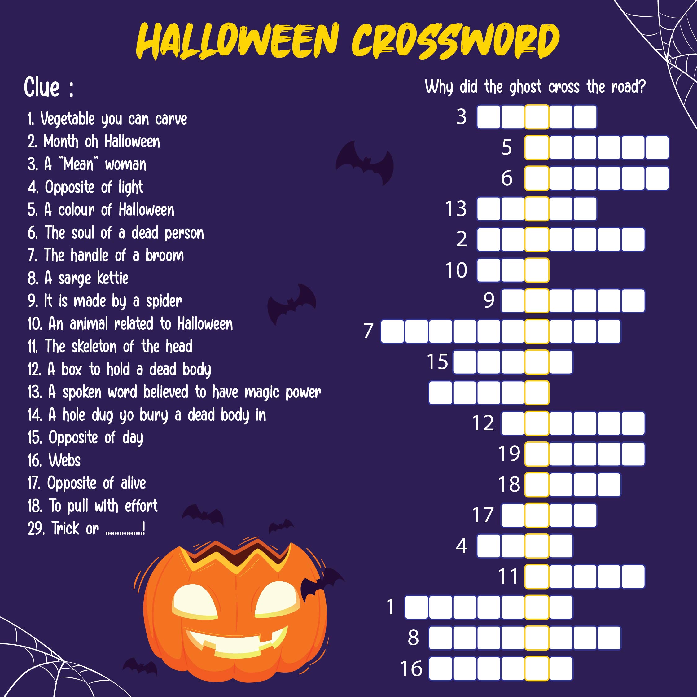 Halloween Crossword Puzzle Worksheet