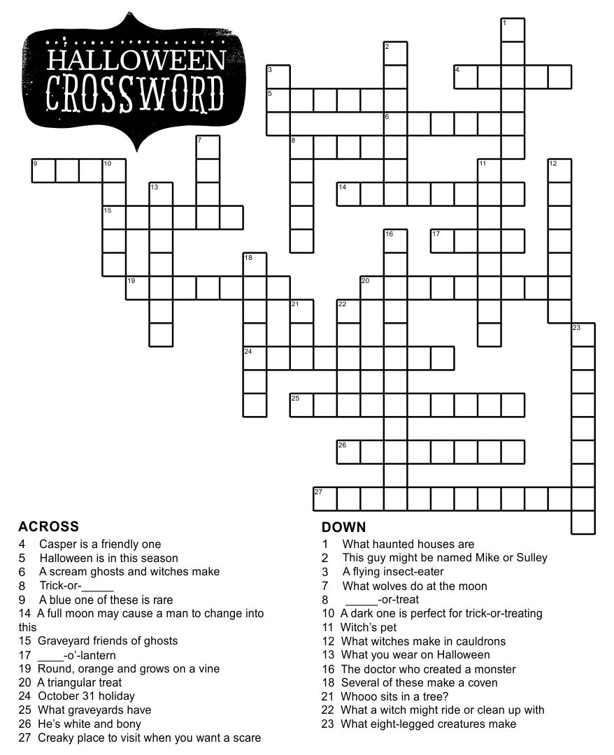 Hard Halloween Crossword Puzzles Printable