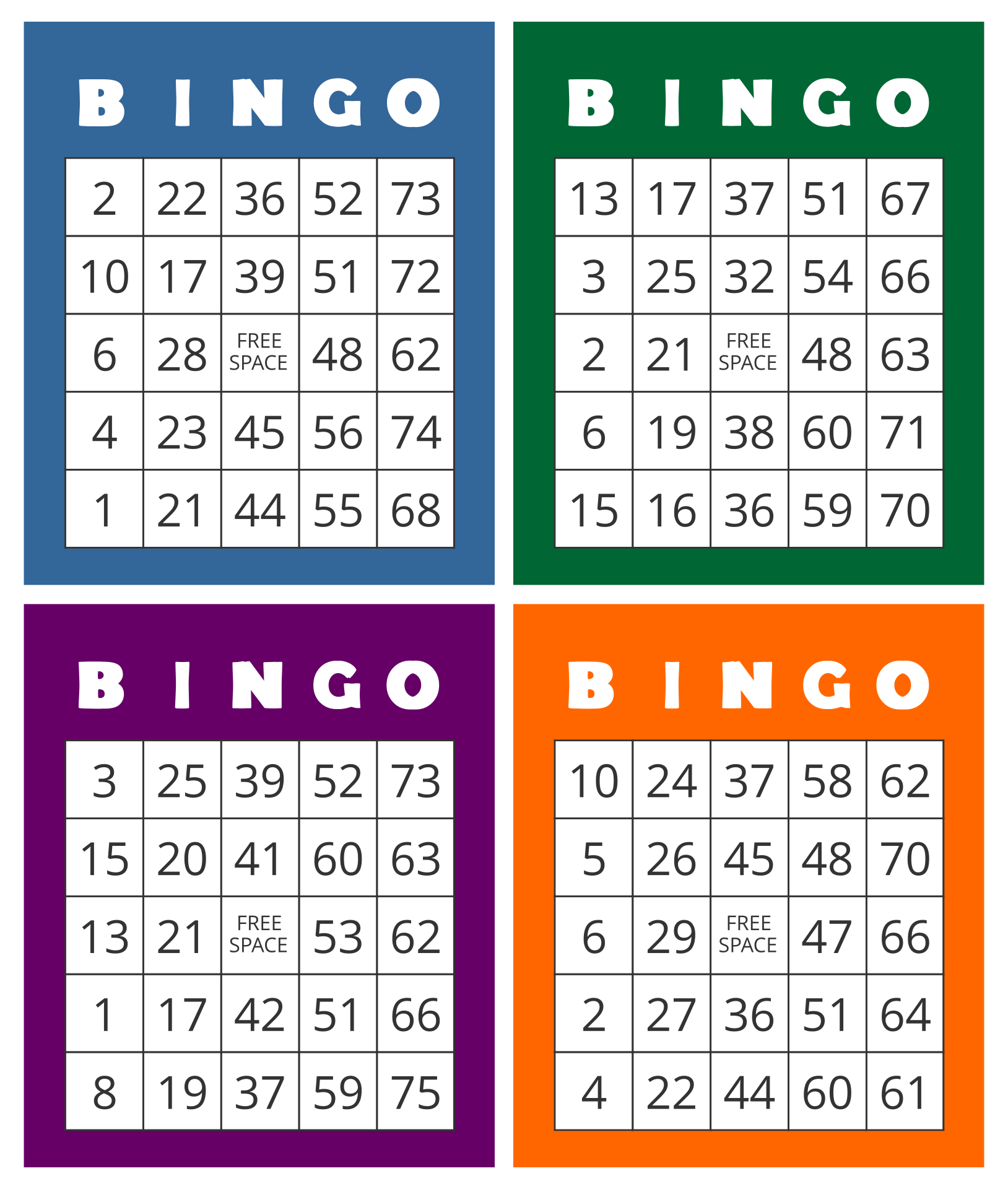 Druckbare Bingo-Karten mit Zahlen