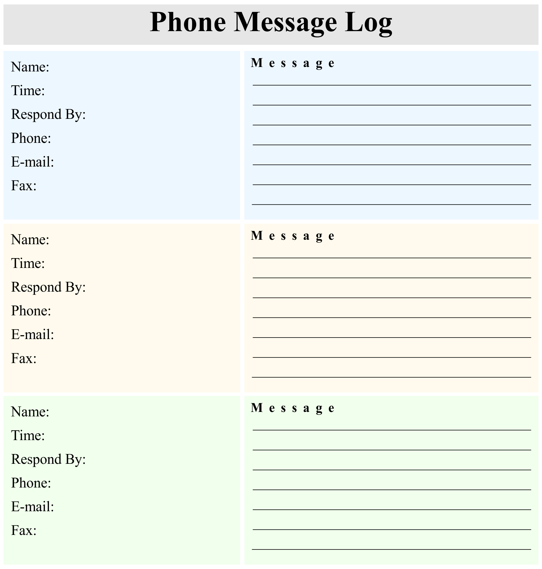 Pdf Free Printable Phone Message Template