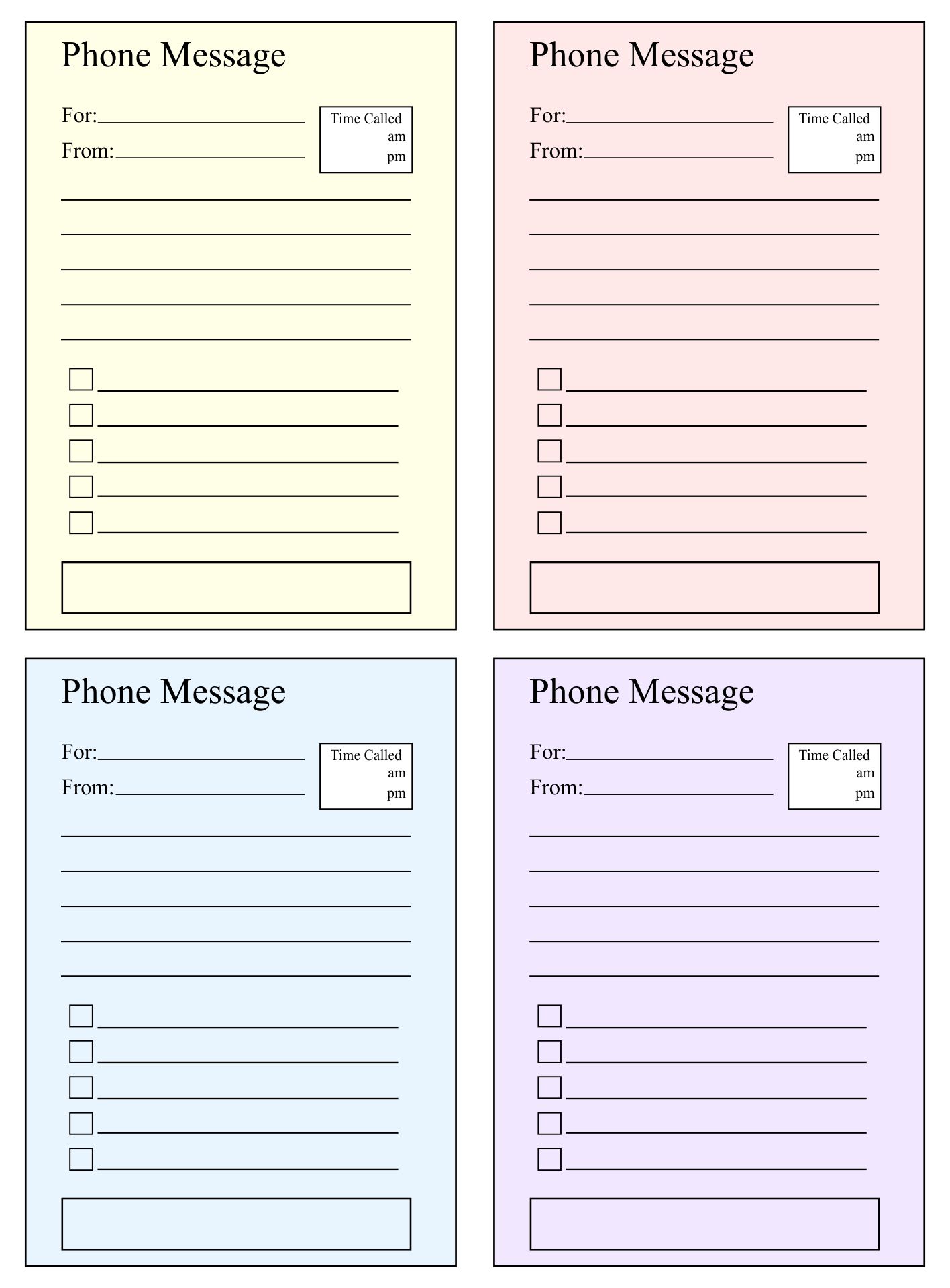 Printable Phone Message Log Sheet