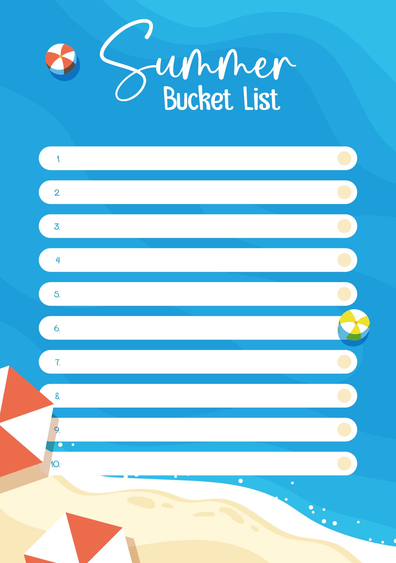 Blank Summer Bucket List