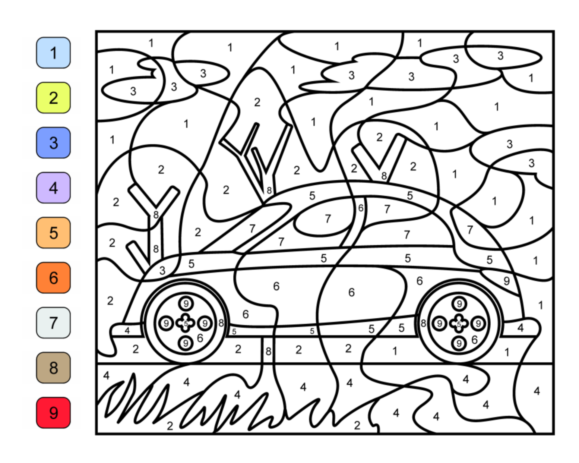 9 Best Car Color By Number Printables