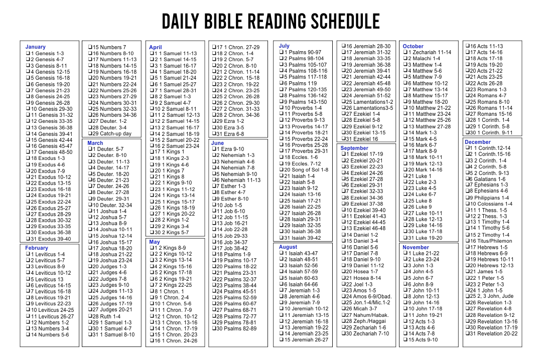 Daily Bible Reading Schedule Printable