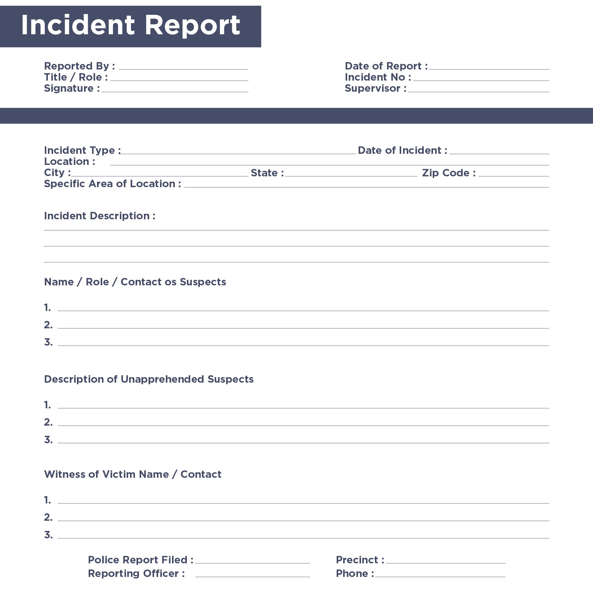 Free Incident Report Form Template from www.printablee.com