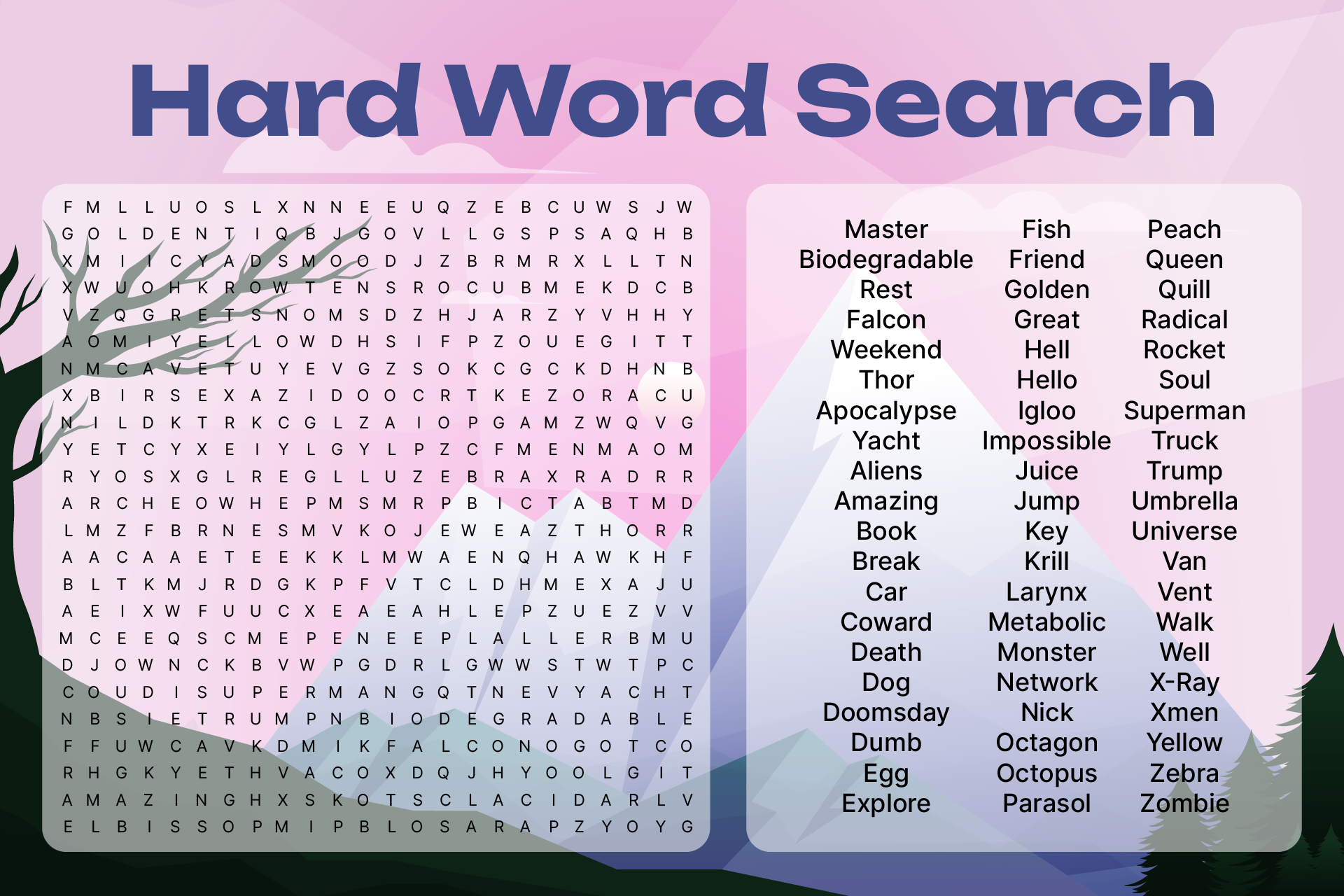 Hard Printable Word Search
