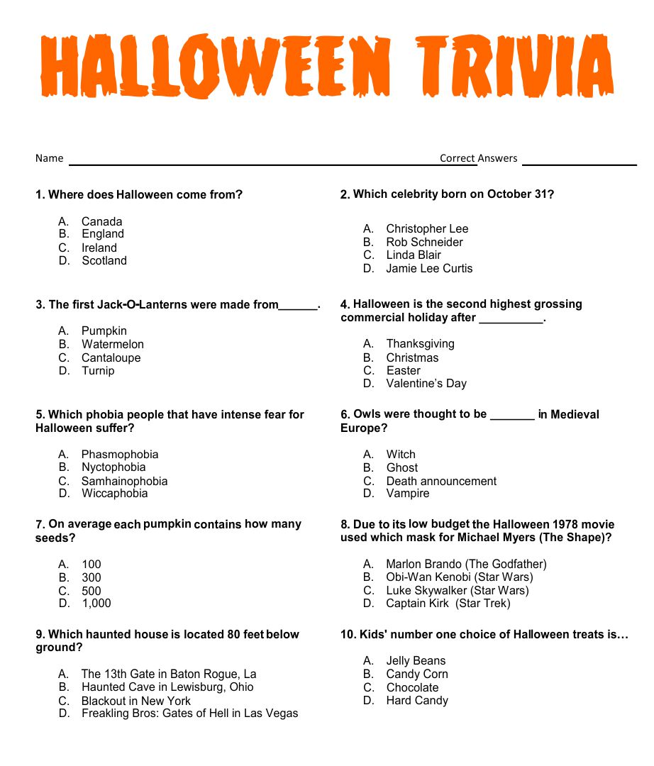 Free Printable Halloween Trivia Games For Adults