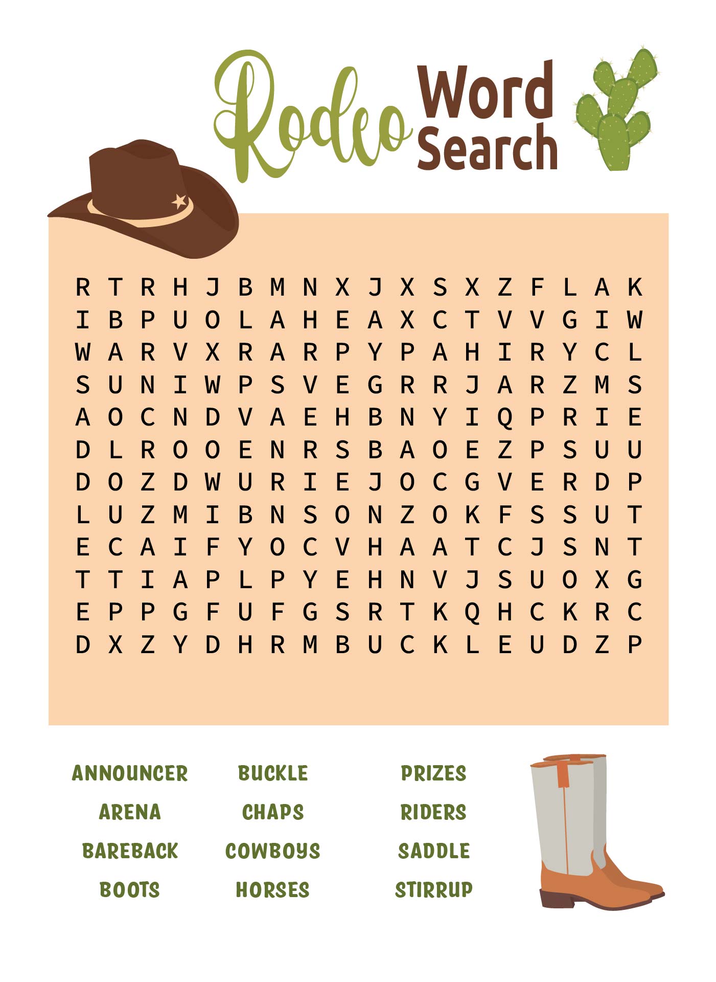 Rodeo Word Search Puzzle Printable