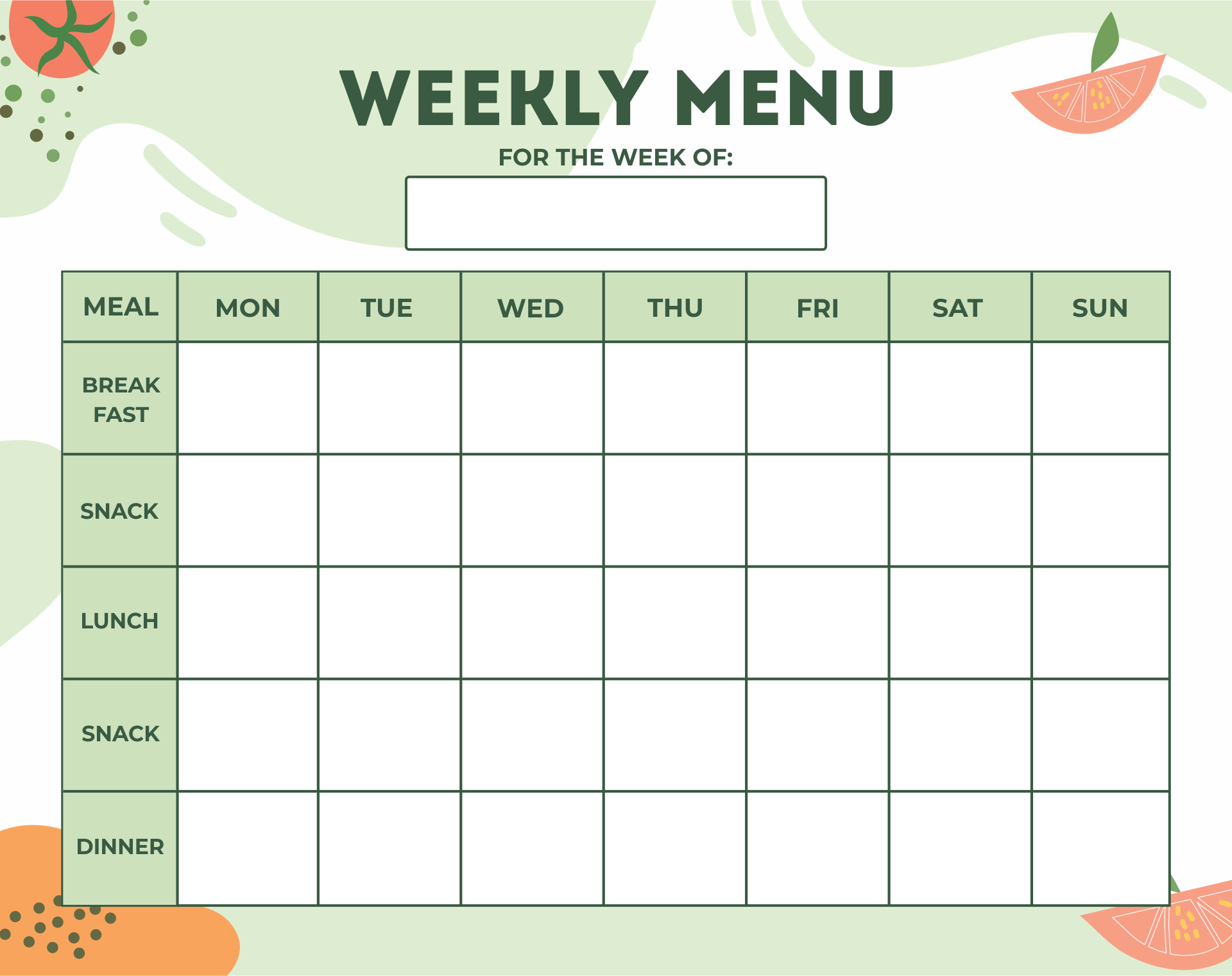 Printable Daycare Menu Template - Printable World Holiday