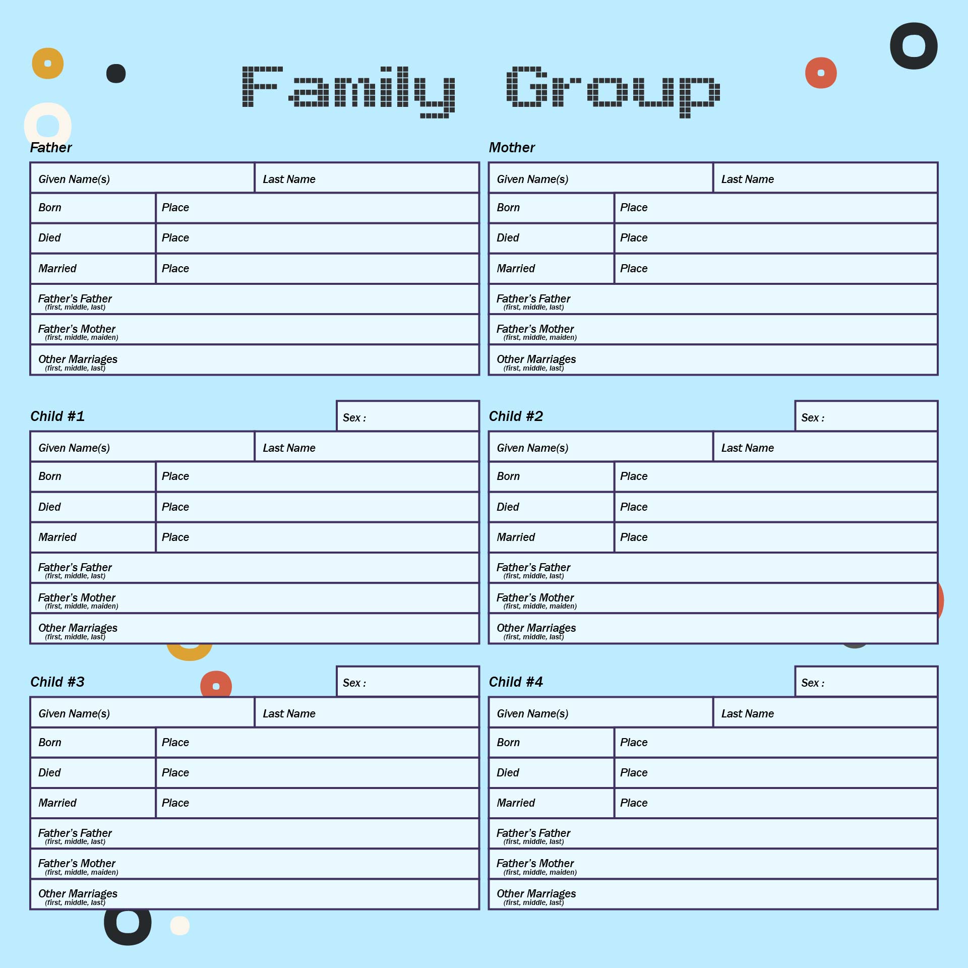 Blank Family Group Sheets
