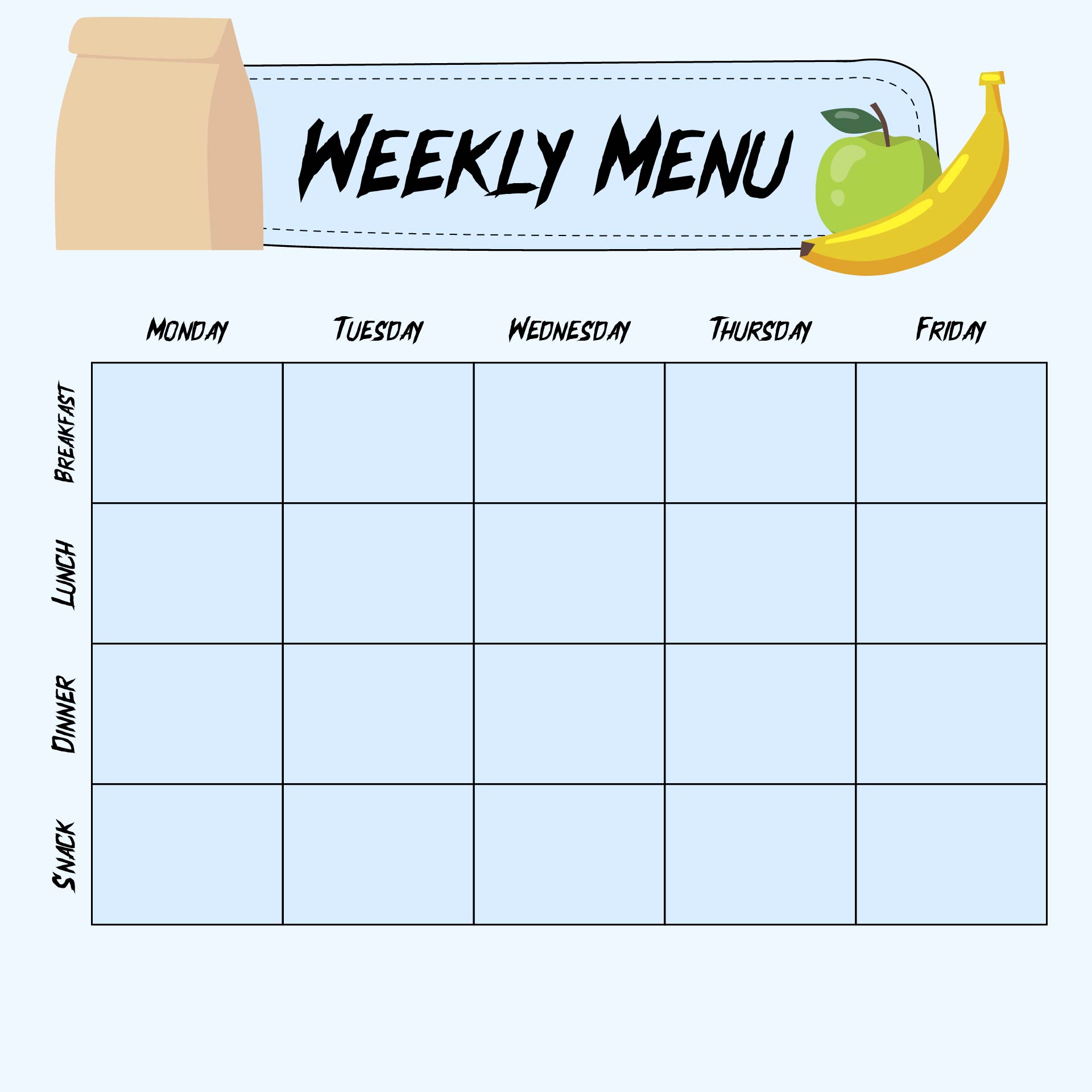 Blank Weekly Menu Planner Template