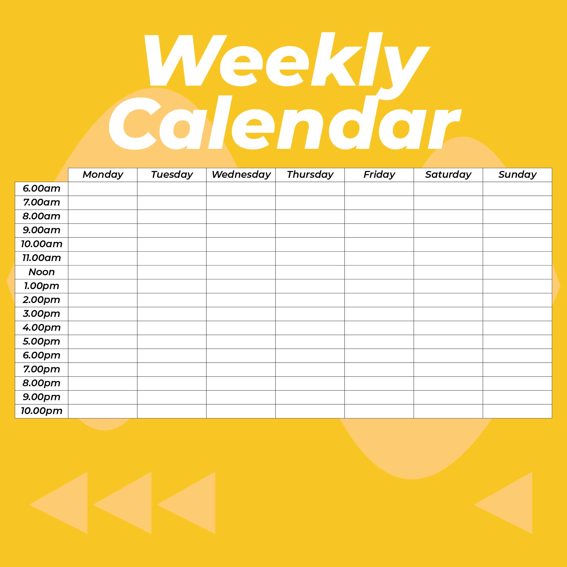 Blank Weekly Schedule Calendar