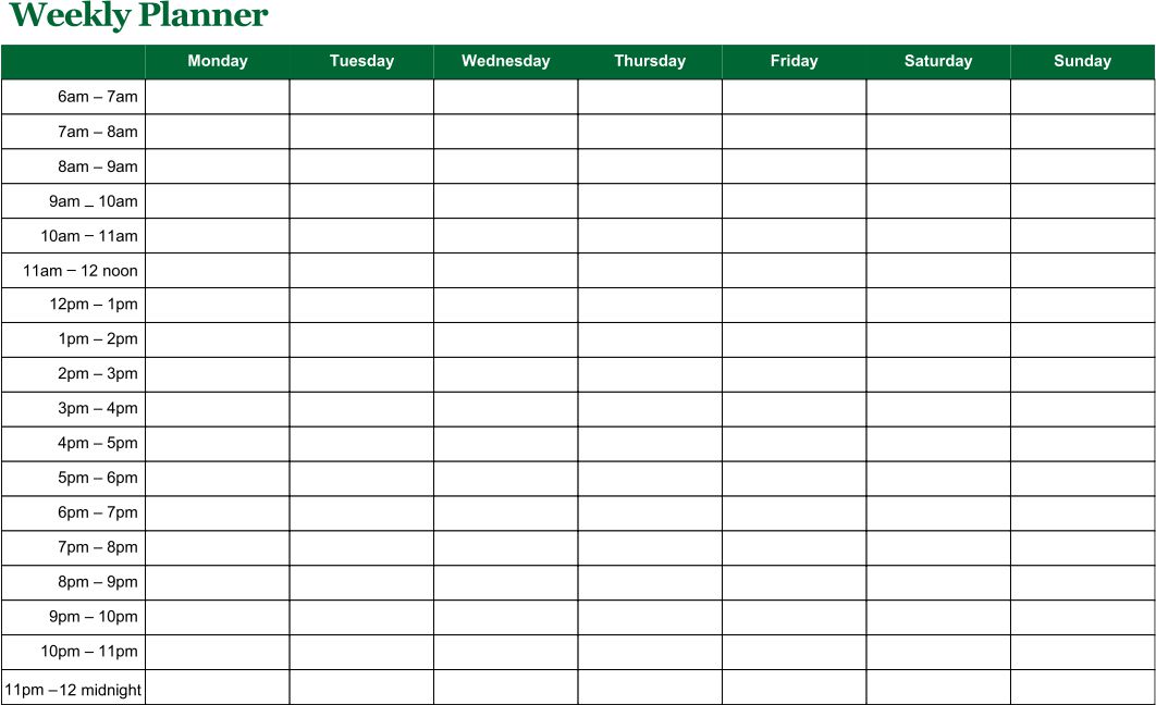 Printable Weekly Calendar with 15 Minute Time Slots