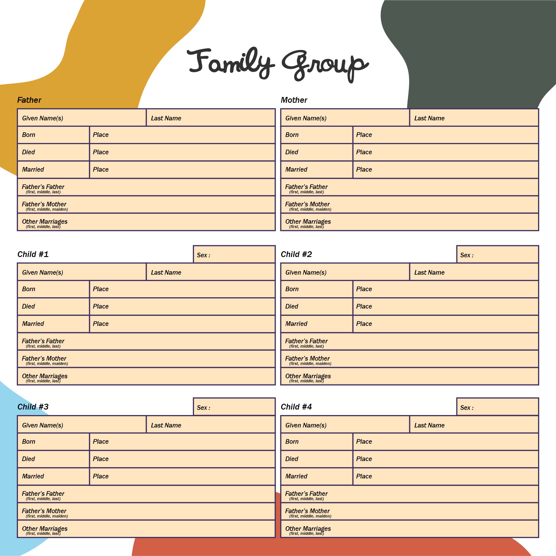 Printable Family Tree Sheets