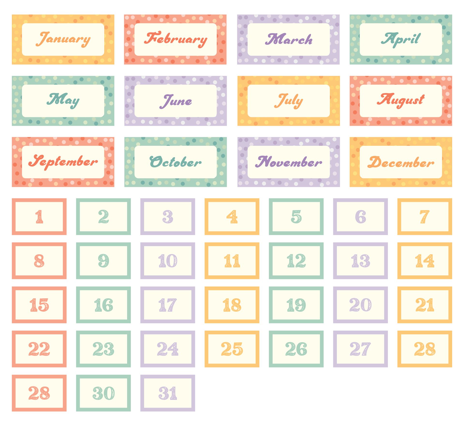 Printable Calendar Months and Numbers