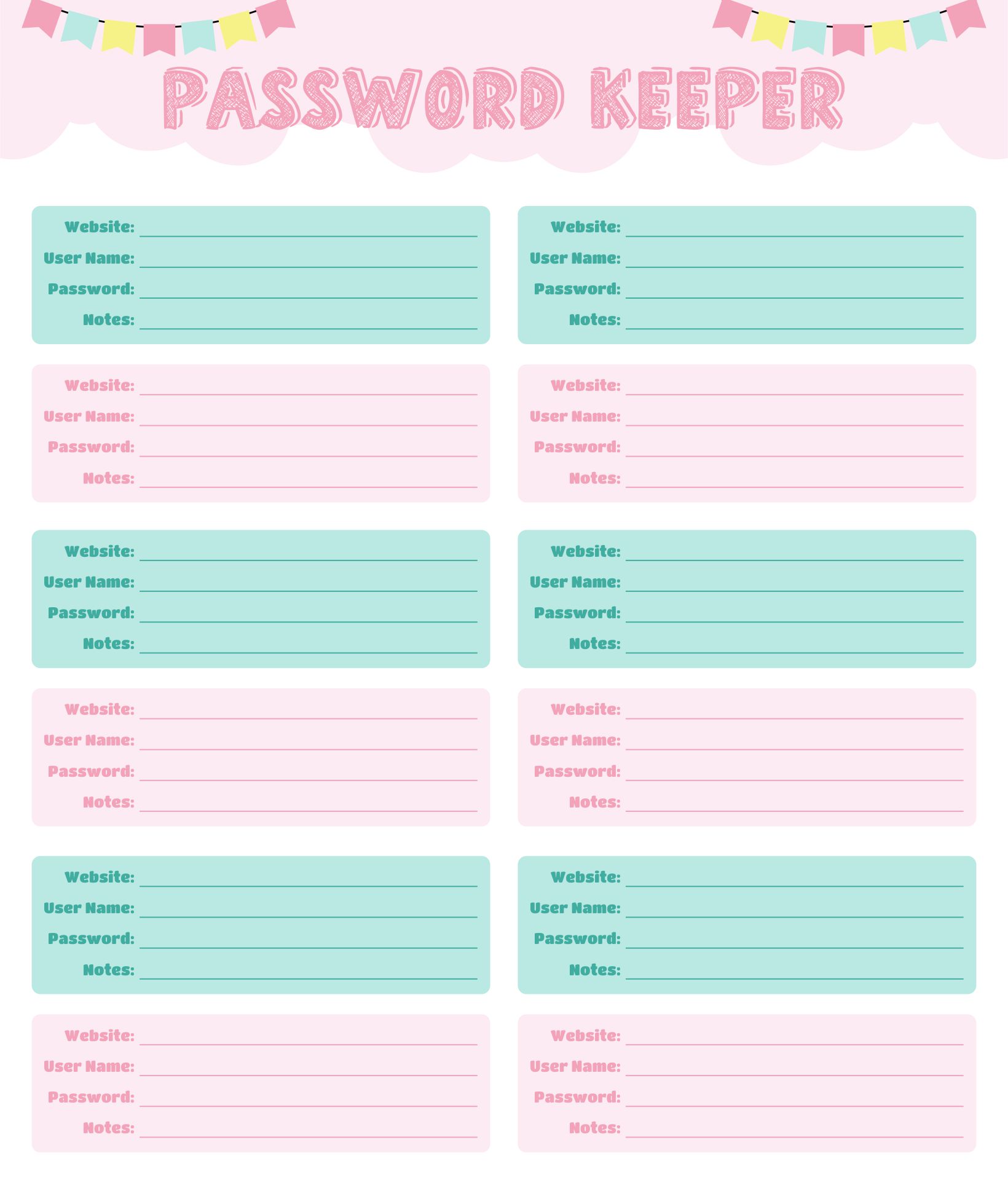 Password Book  Printable Cute