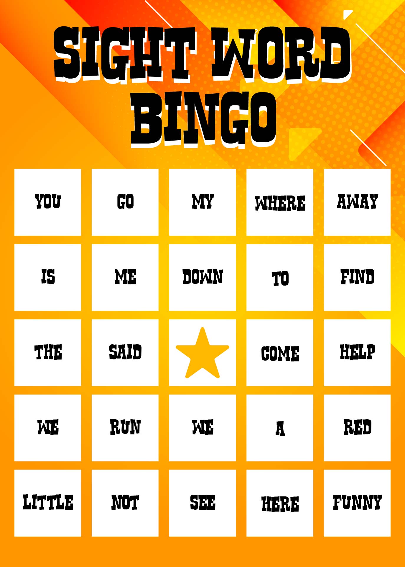 Sight Word Bingo Cards Printable