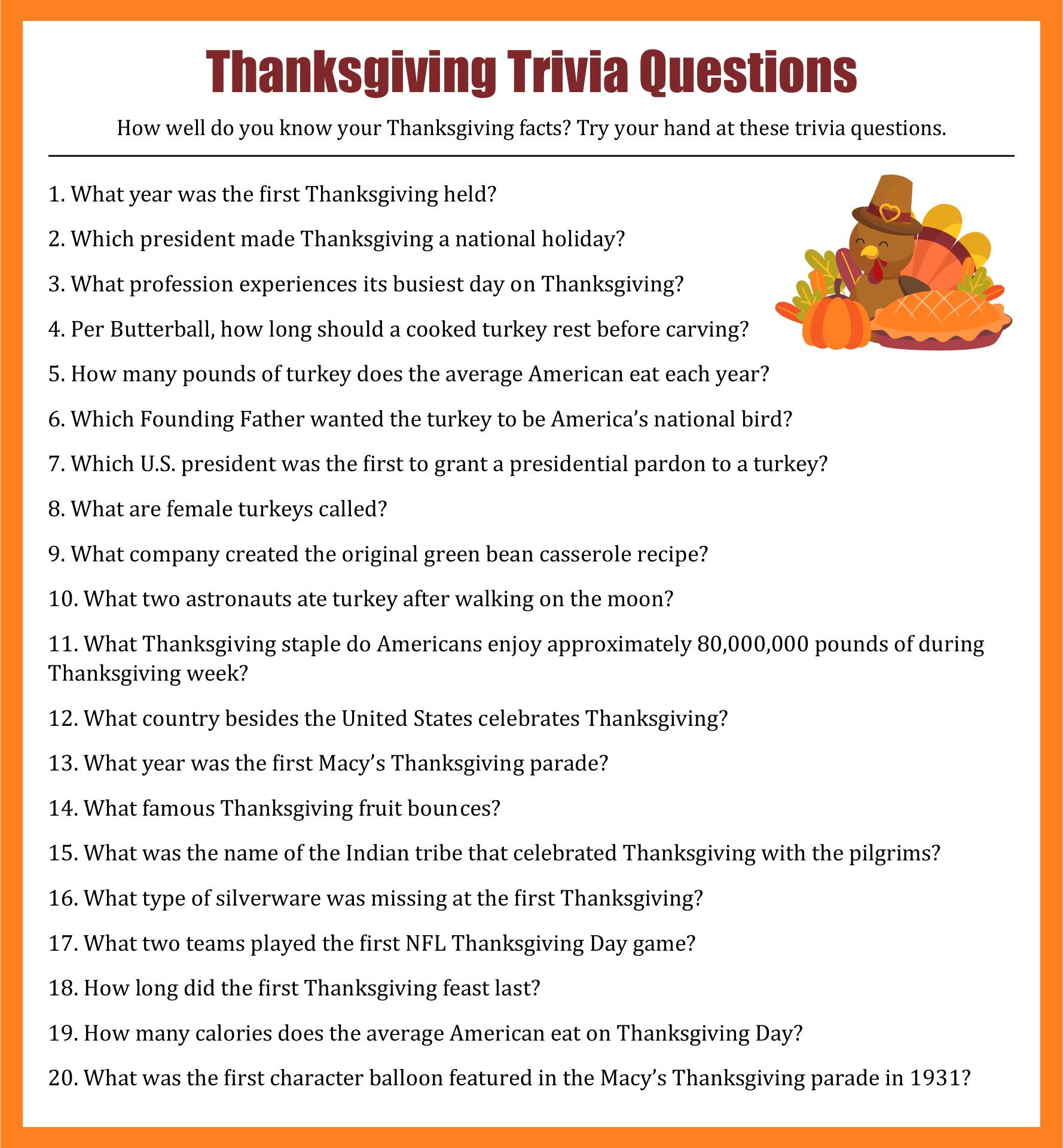 Thanksgiving Trivia Printable