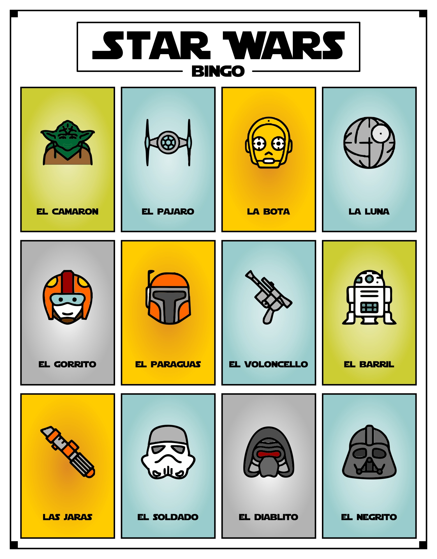 Mexican Star Wars Bingo Cards Printables
