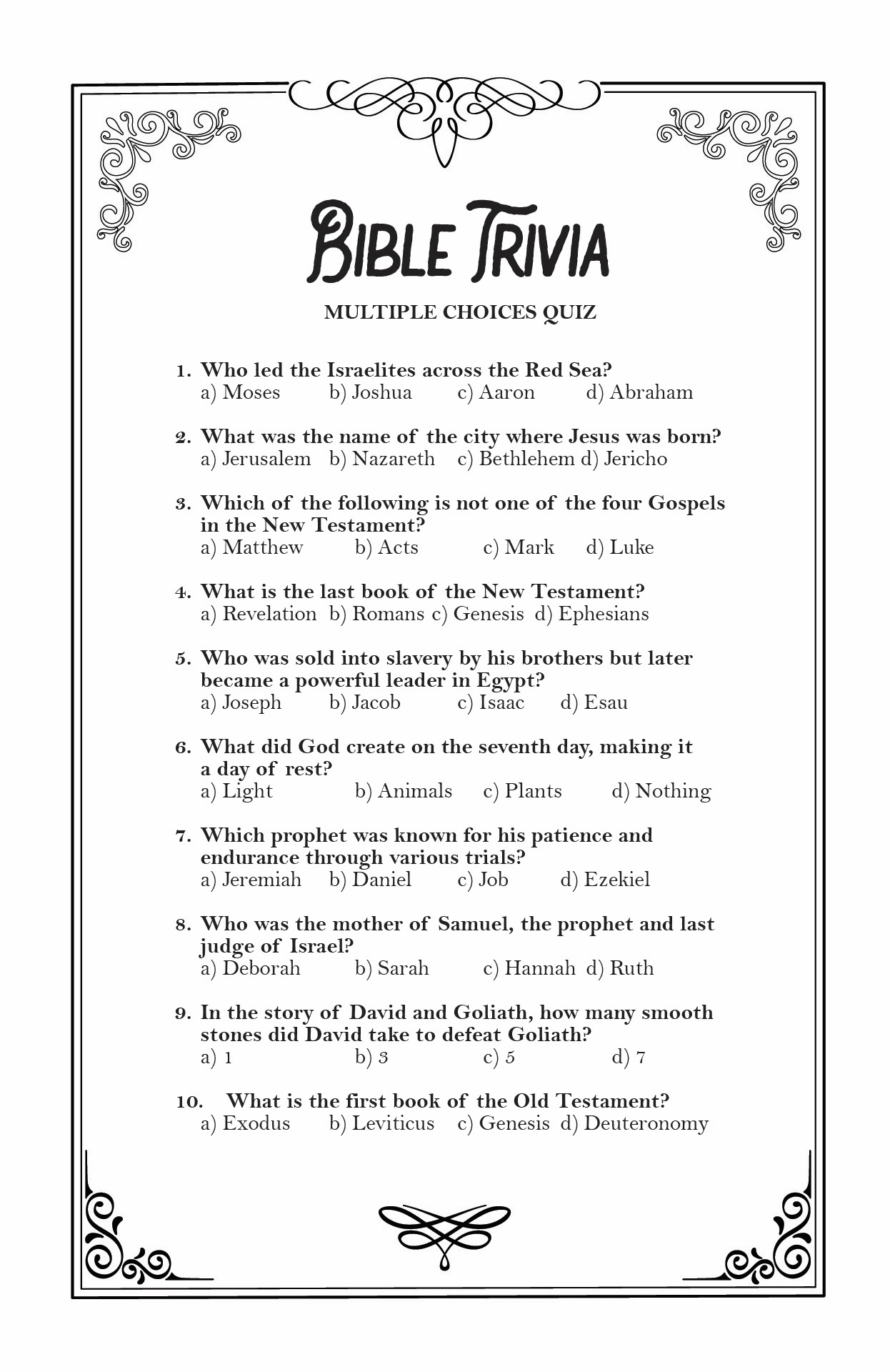Printable Bible Trivia Games