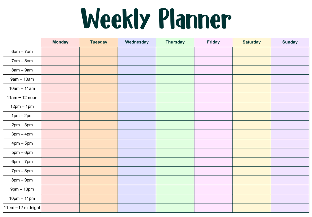 Printable Calendar Weekly with Times