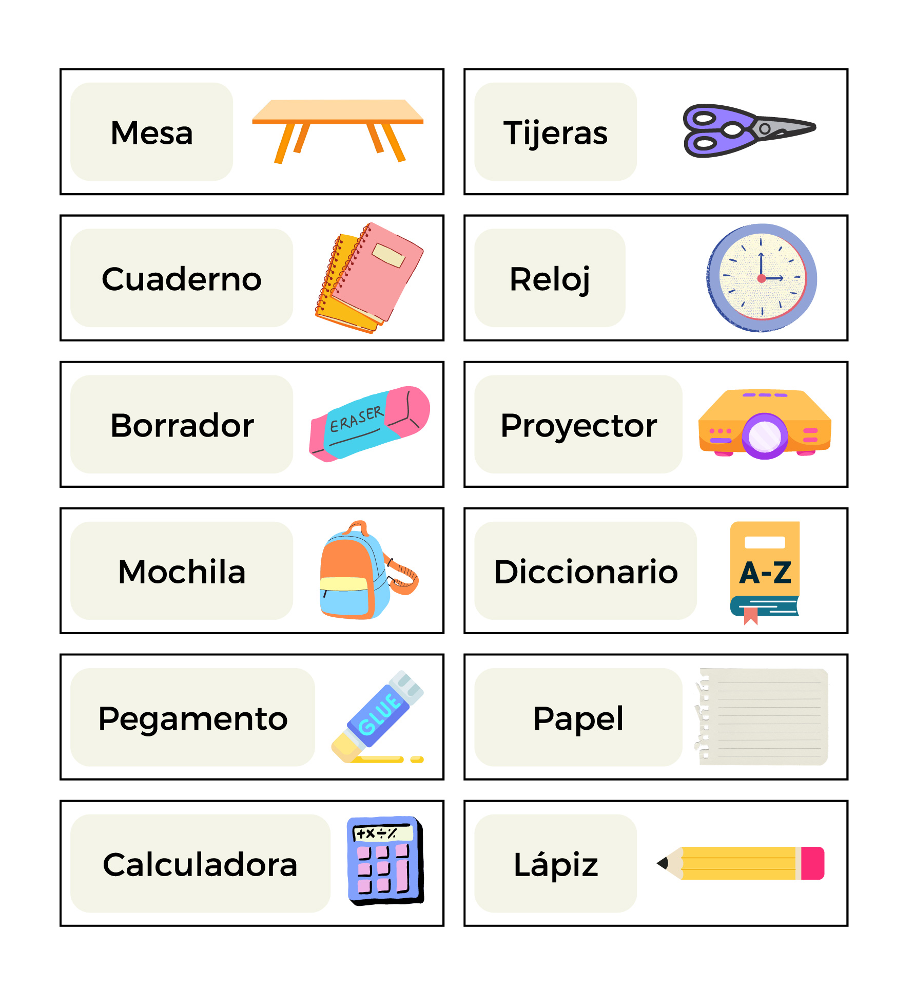 Printable Classroom Labels Spanish