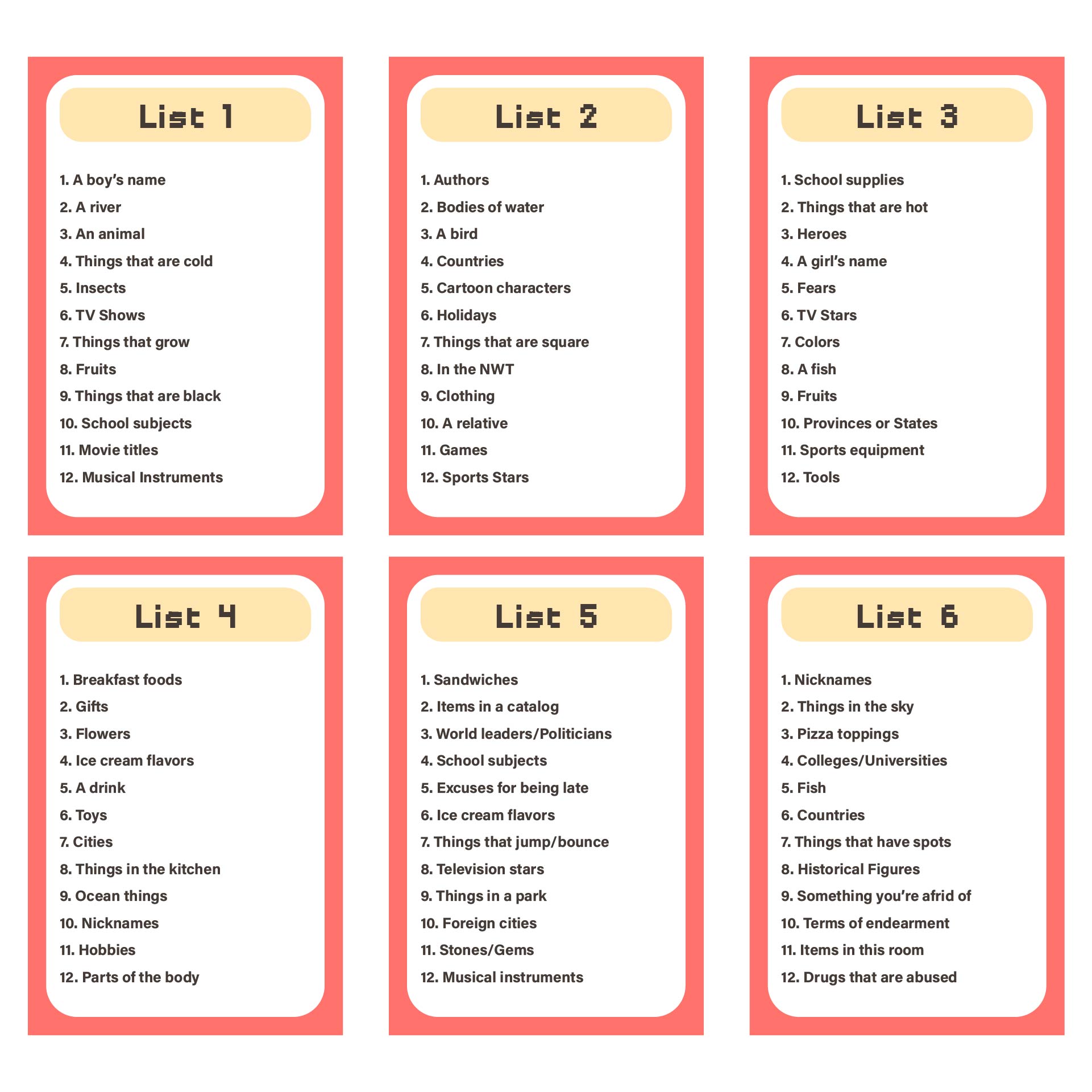 scattergories lists online