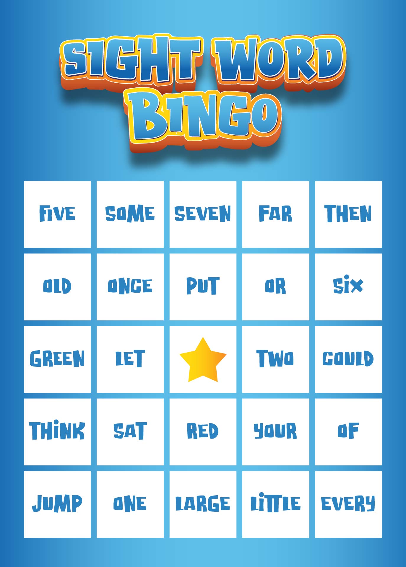 Printable Sight Word Bingo Cards