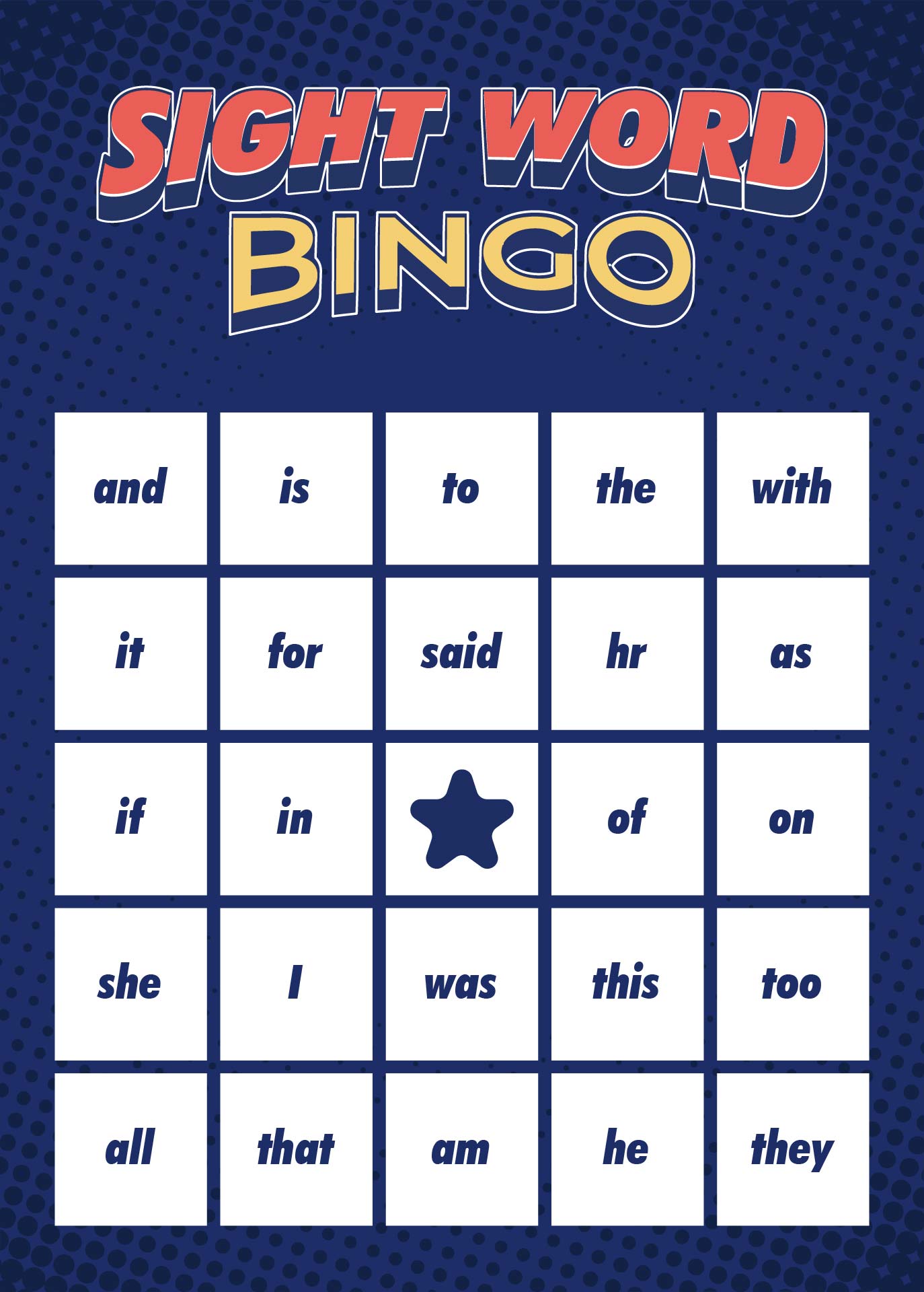 Printable Sight Words Bingo Game