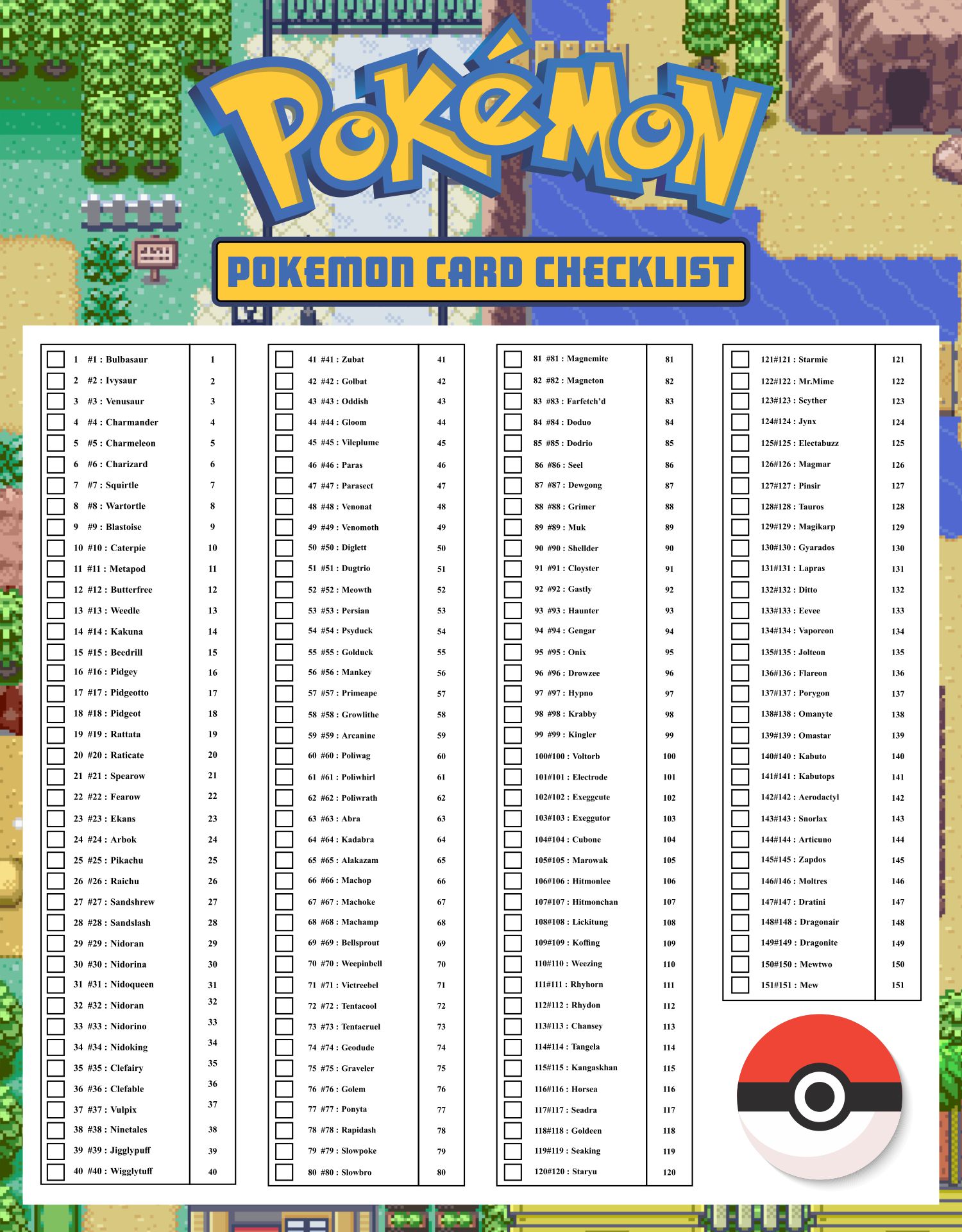 Pokemon Checklist 10 Free PDF Printables Printablee