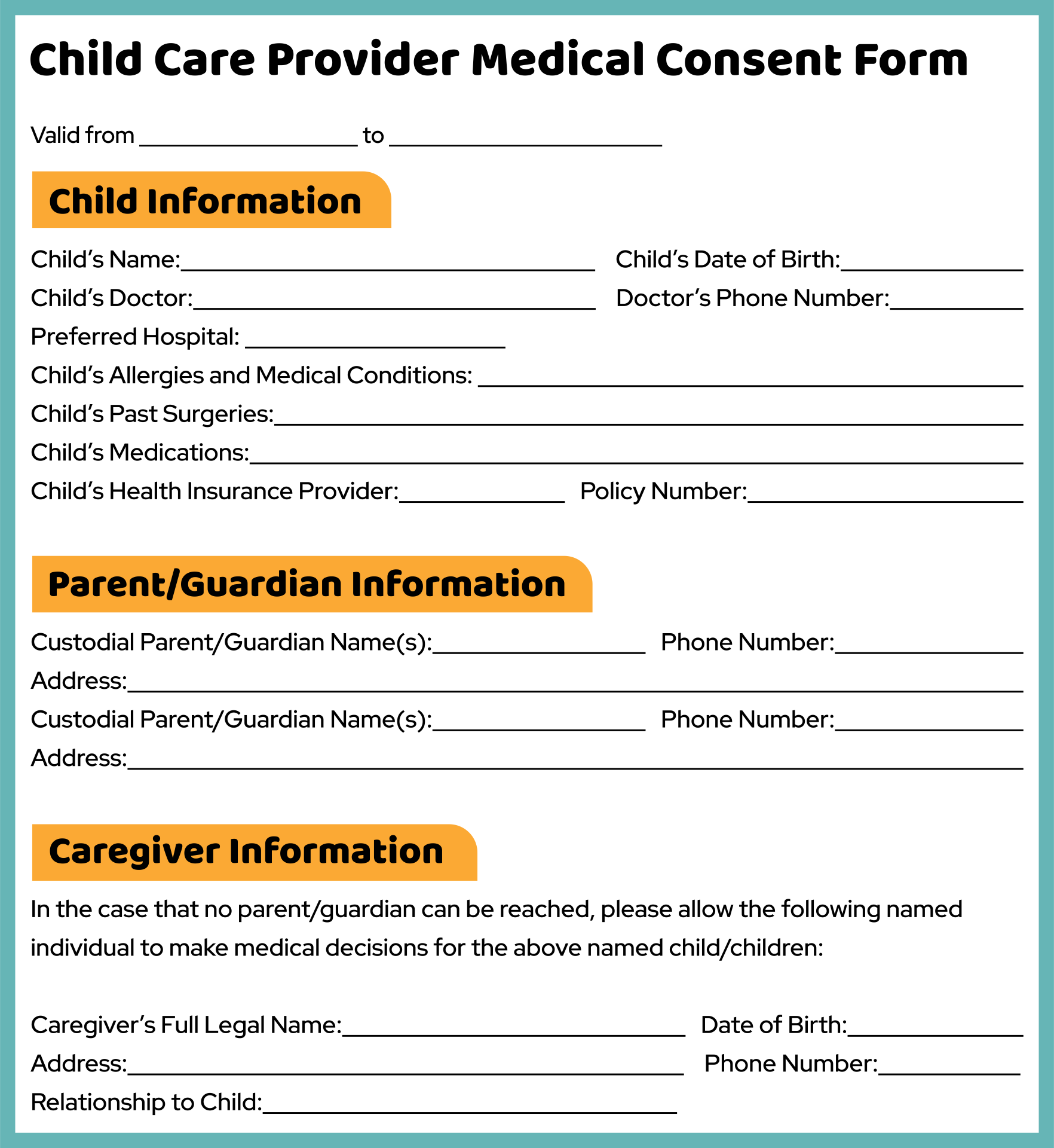 Babysitter Medical Release Form