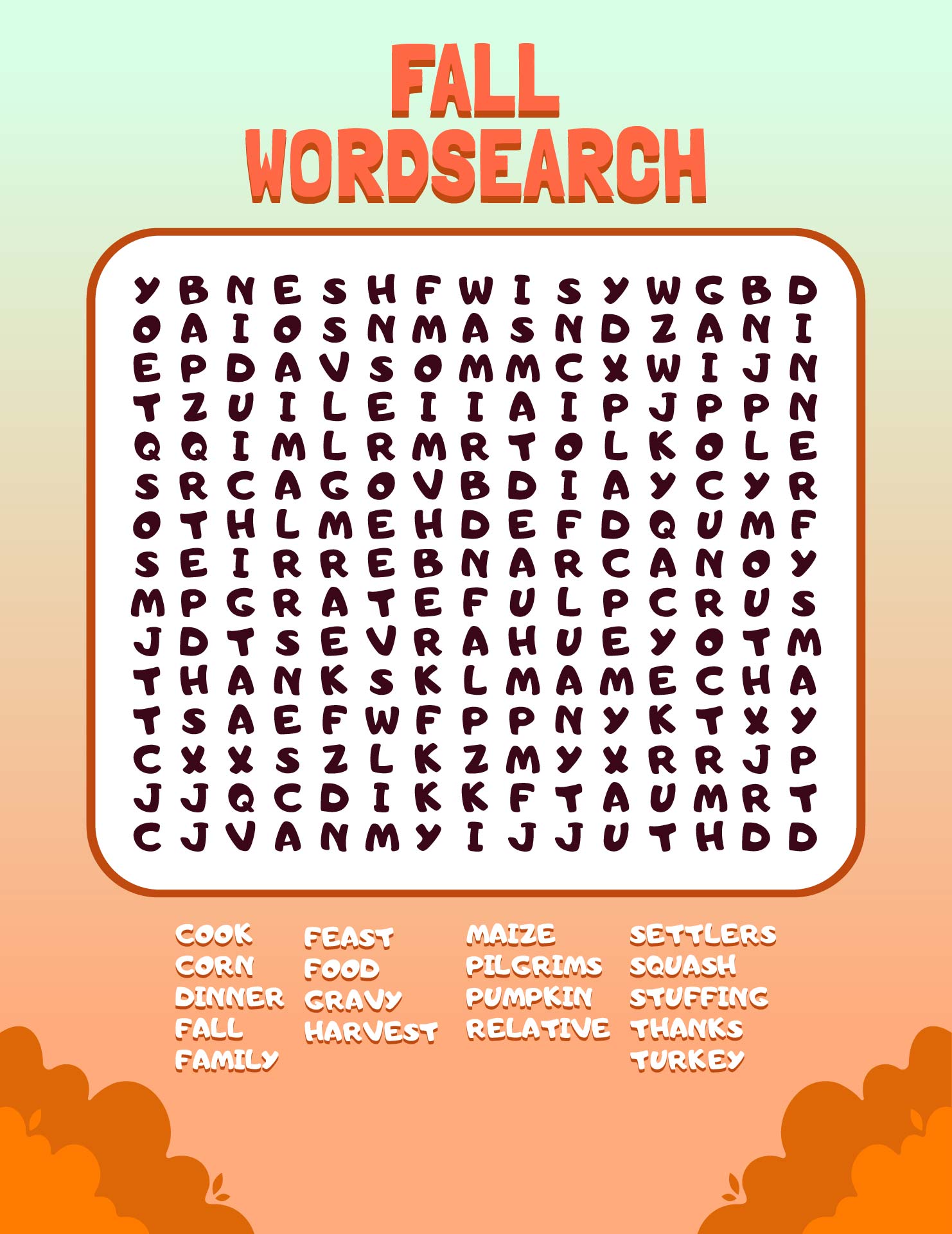 Fall Word Search Printable