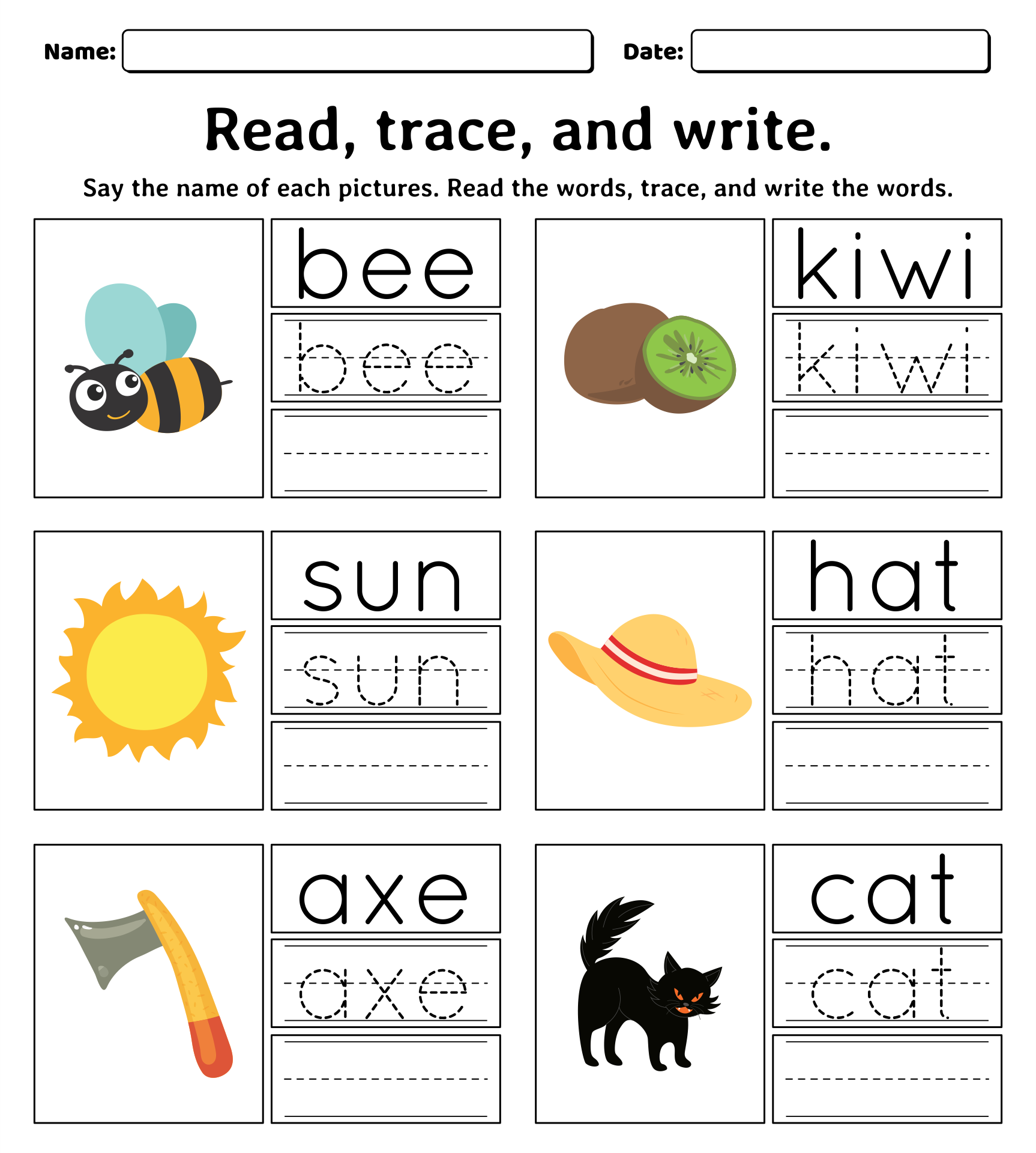 Kindergarten Tracing Words Worksheets