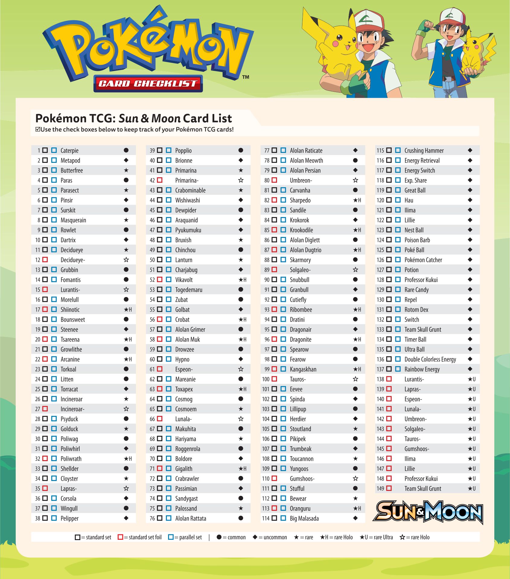 Printable Pokemon Checklist