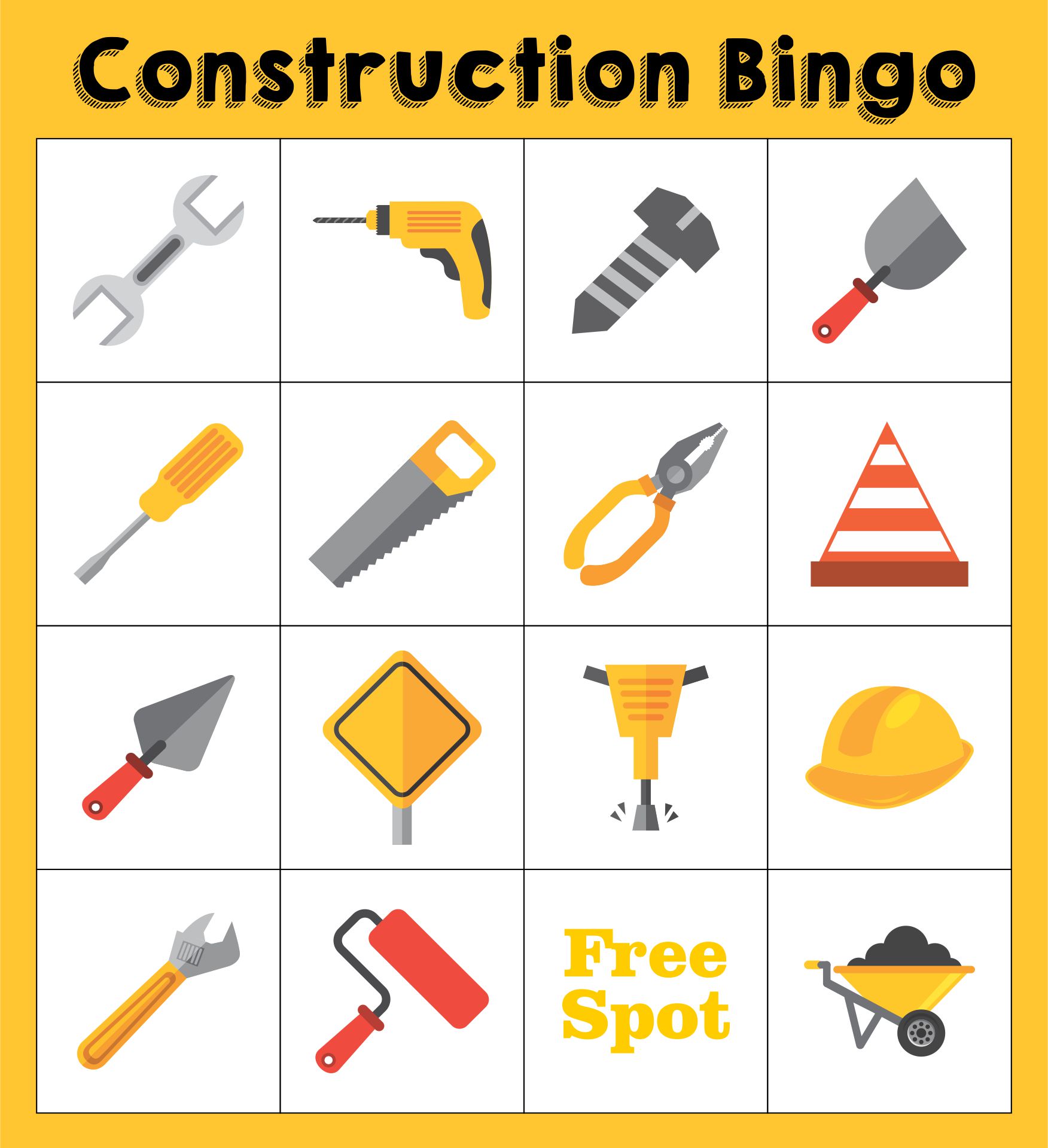 10 Best Construction Bingo Printable Printablee