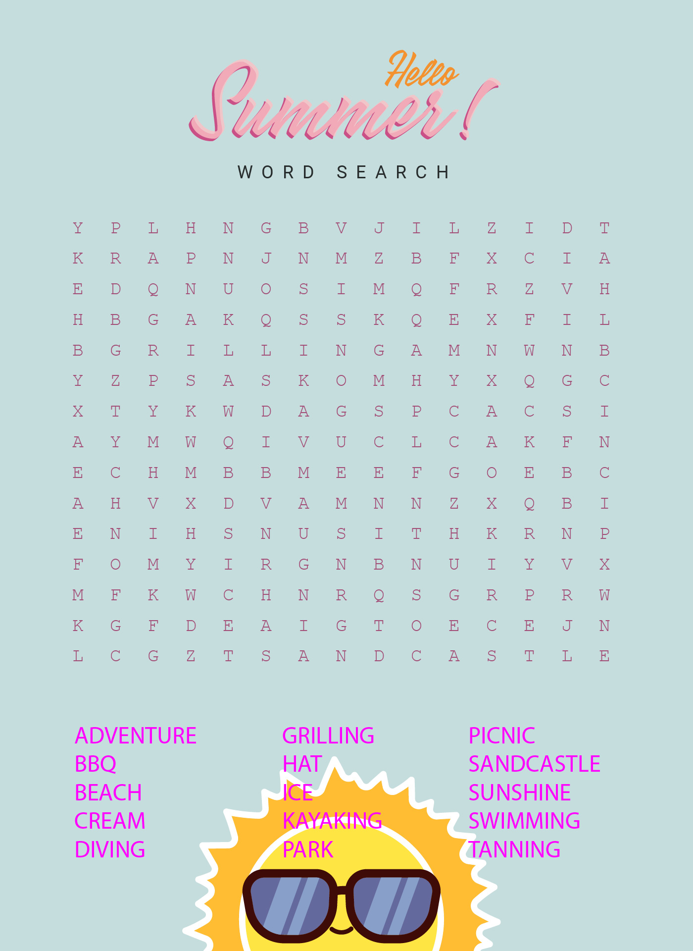 Printable Summer Word Searches for Kids