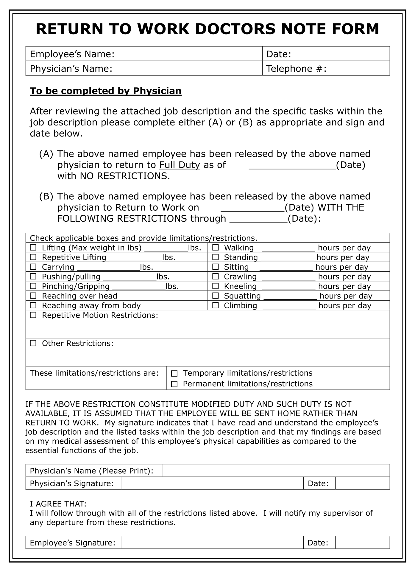 Printable Doctors Note Template