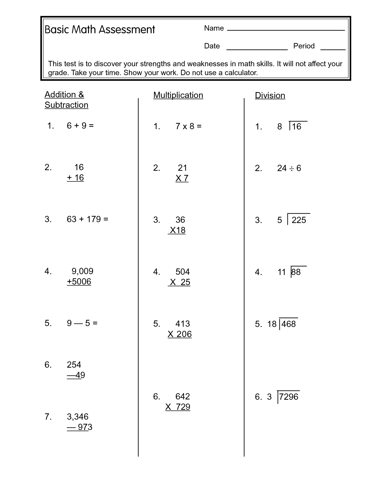 6th grade math test answers